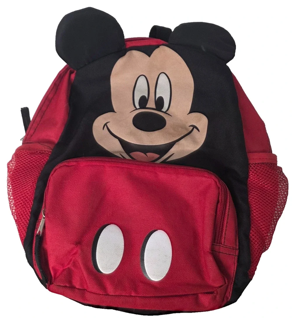 Disney Mickey Mouse Kids Backpack Red Black 3D Ears Fast Forward School Bag